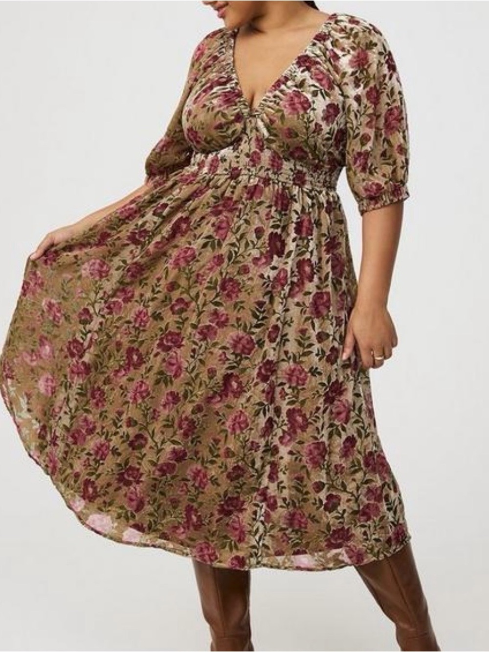 NWT Size 00 M/L 10 Torrid Floral Burnout Velour Tea Length Dress